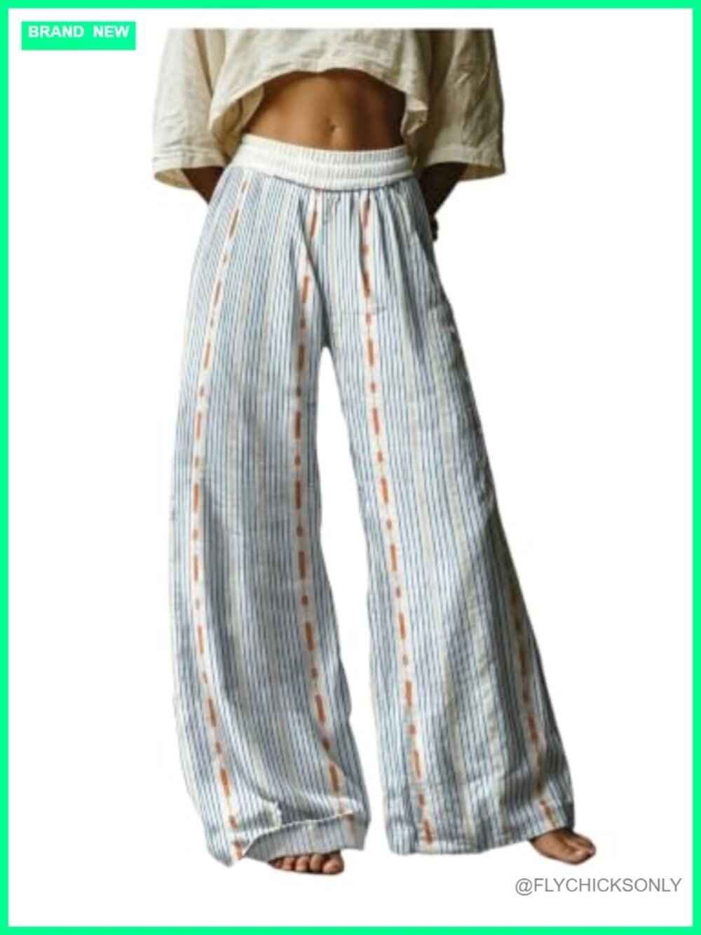 Women's Striped Wide Leg Palazzo Pants Elastic Waist Boho Summer